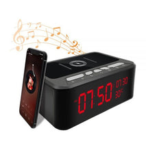 Alarm Clock - Phone Charger WiFi Home Security Camera -Wireless Phone Charger  and Bluetooth Speaker W/Night Vision